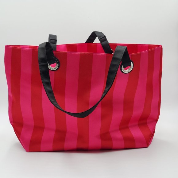 Victoria’s Secret Studded Red & Pink Striped Tote Bag - Picture 10 of 16